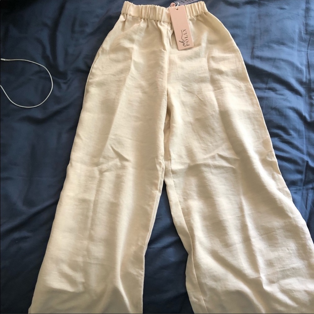 Oh Polly Wide Leg & High Waisted Cream Beige Pants